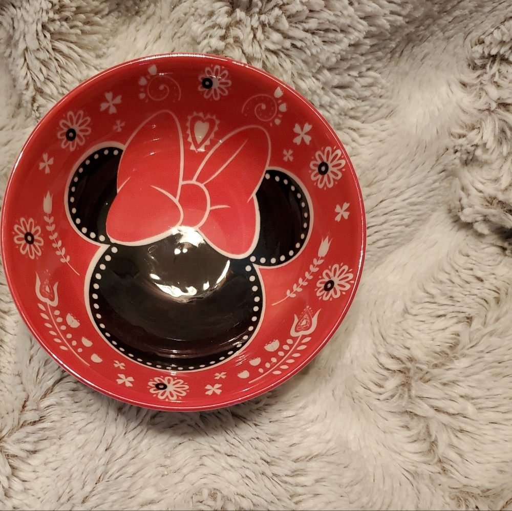 Disney Minnie Mouse Ceramic Soup/ rice bowl/ Red Floral Interior